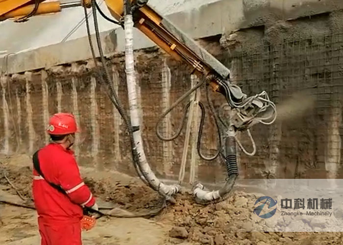 雄（xióng）安新區基坑支護混凝（níng）土濕噴台車（chē）施工視頻（2）