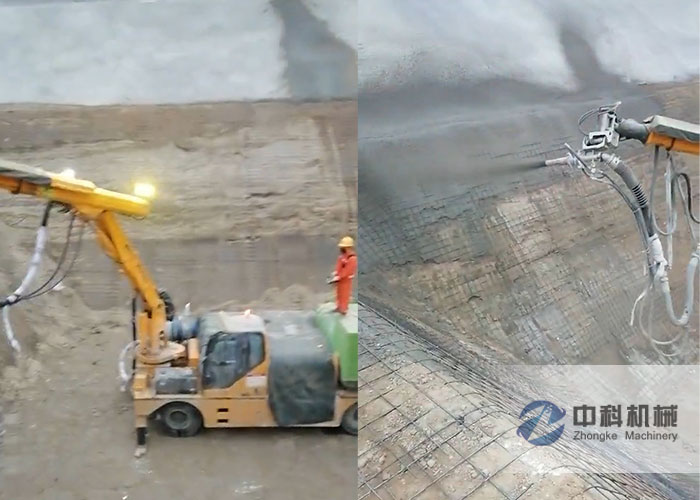 混凝土濕噴（pēn）機械手基（jī）坑（kēng）邊坡掛（guà）網噴漿施工視（shì）頻